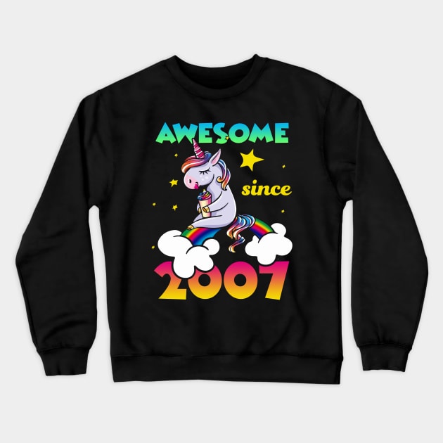 Cute Awesome Unicorn Since 2007 Rainbow Gift Crewneck Sweatshirt by saugiohoc994